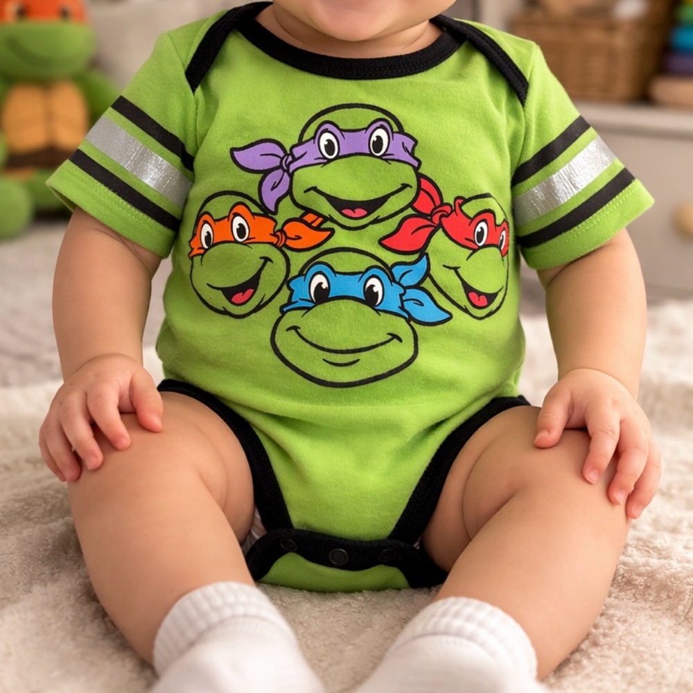 Nickelodeon TMNT Baby Bodysuit 0-6 Green Ninja Turtles Onsies Infant super cute